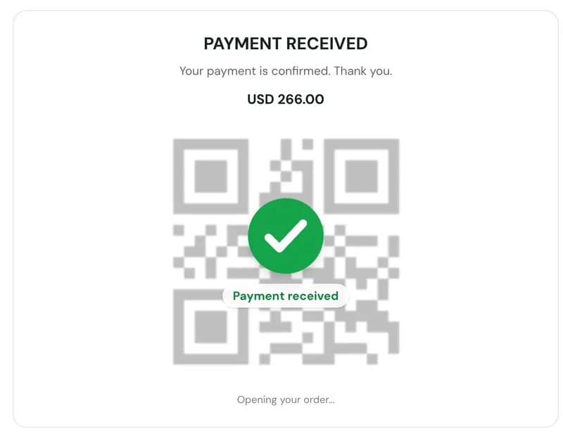 ABA KHQR payment for USD 266.00, with a Payment received tick
