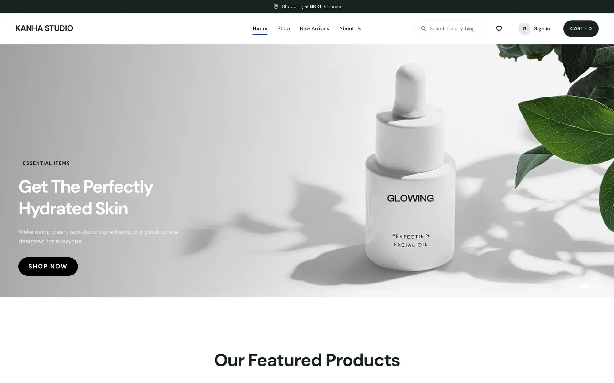 The Kanha Studio storefront home page, built on My Store